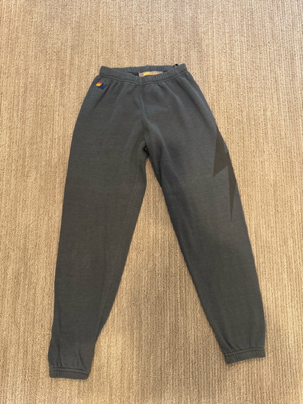 Aviator Nation Charcoal Graphic Sweatpants with Subtle Lightning Detail